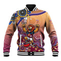 Personalized Brisbane Lions Football Mascot Baseball Jacket Aboriginal Dot Art Style Vibrant Indigenous Pattern Design