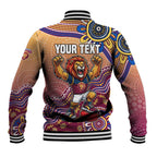 Personalized Brisbane Lions Football Mascot Baseball Jacket Aboriginal Dot Art Style Vibrant Indigenous Pattern Design