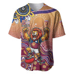 Personalized Brisbane Lions Football Mascot Baseball Jersey Aboriginal Dot Art Style Vibrant Indigenous Pattern Design