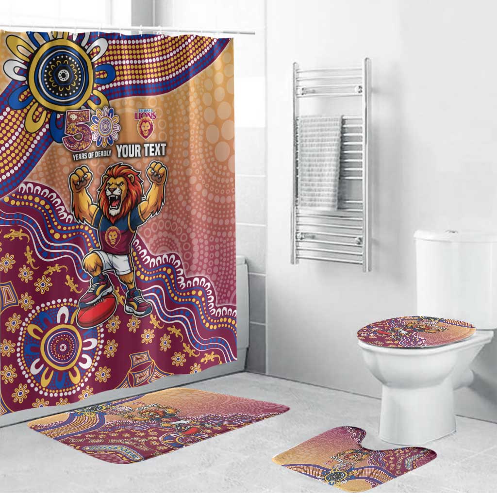 Personalized Brisbane Lions Football Mascot Bathroom Set Aboriginal Dot Art Style Vibrant Indigenous Pattern Design