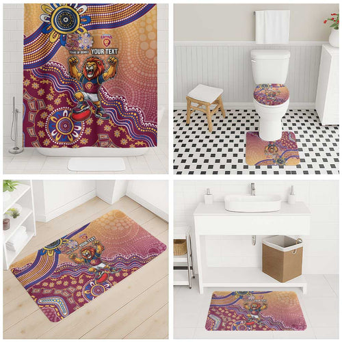 Personalized Brisbane Lions Football Mascot Bathroom Set Aboriginal Dot Art Style Vibrant Indigenous Pattern Design