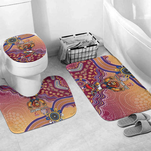 Personalized Brisbane Lions Football Mascot Bathroom Set Aboriginal Dot Art Style Vibrant Indigenous Pattern Design