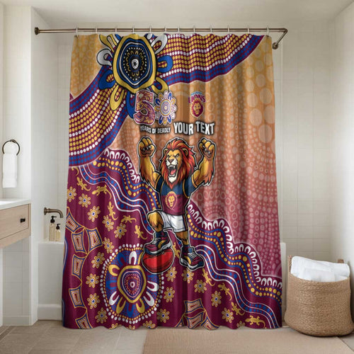 Personalized Brisbane Lions Football Mascot Bathroom Set Aboriginal Dot Art Style Vibrant Indigenous Pattern Design