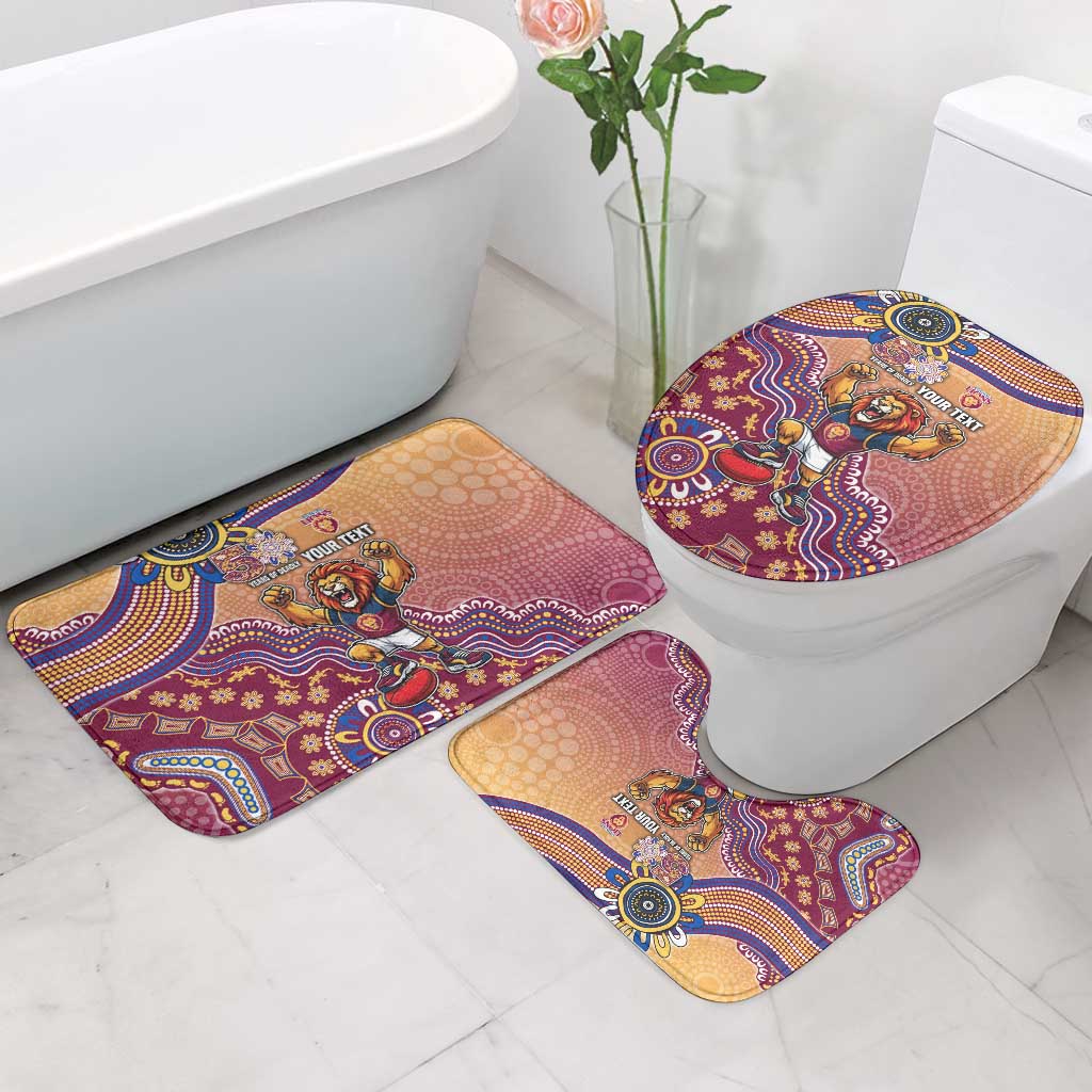 Personalized Brisbane Lions Football Mascot Bathroom Set Aboriginal Dot Art Style Vibrant Indigenous Pattern Design