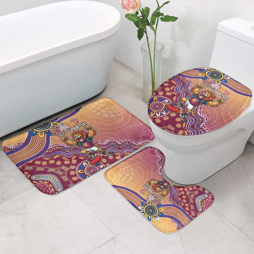 Personalized Brisbane Lions Football Mascot Bathroom Set Aboriginal Dot Art Style Vibrant Indigenous Pattern Design