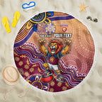 Personalized Brisbane Lions Football Mascot Beach Blanket Aboriginal Dot Art Style Vibrant Indigenous Pattern Design