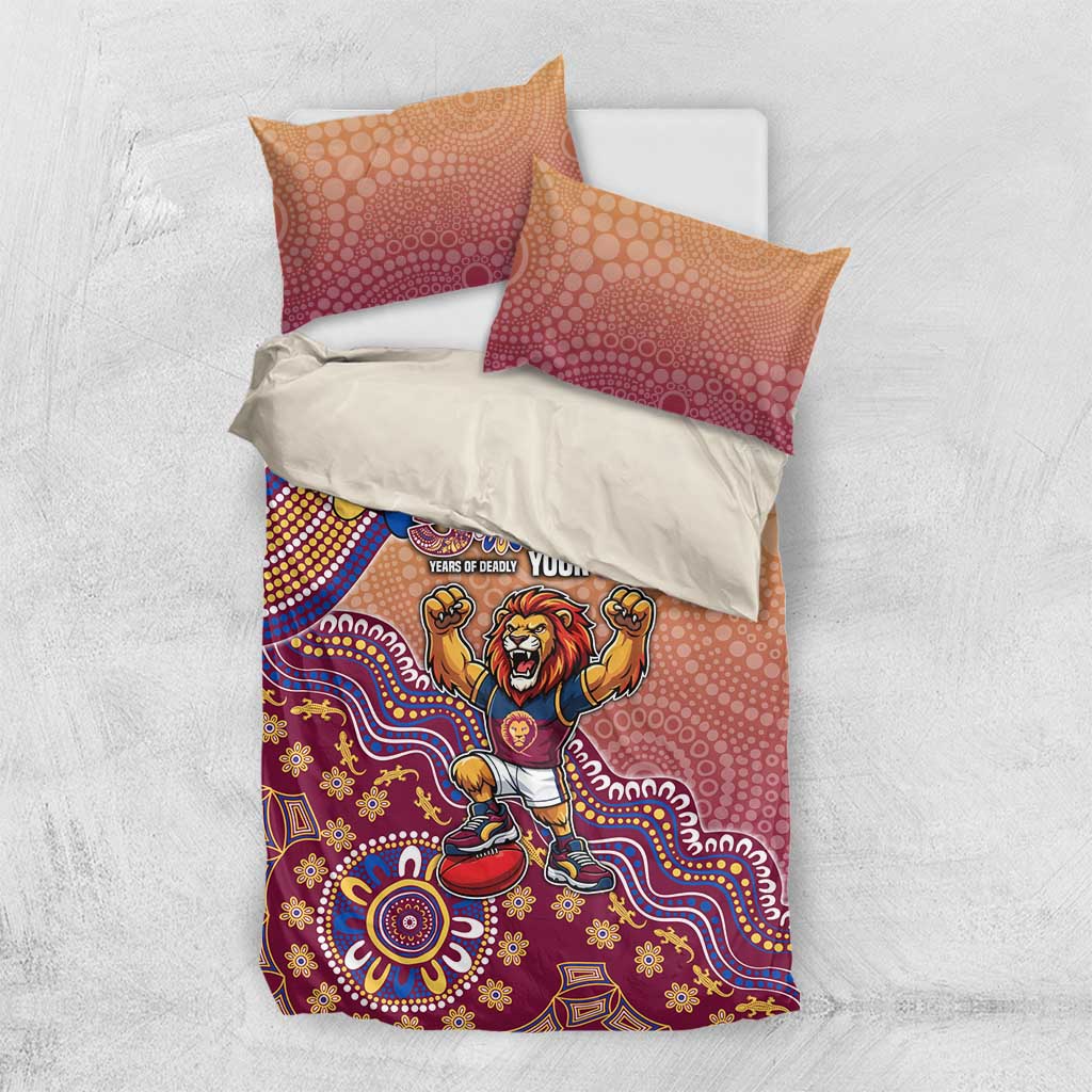 Personalized Brisbane Lions Football Mascot Bedding Set Aboriginal Dot Art Style Vibrant Indigenous Pattern Design