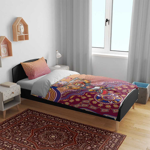 Personalized Brisbane Lions Football Mascot Bedding Set Aboriginal Dot Art Style Vibrant Indigenous Pattern Design