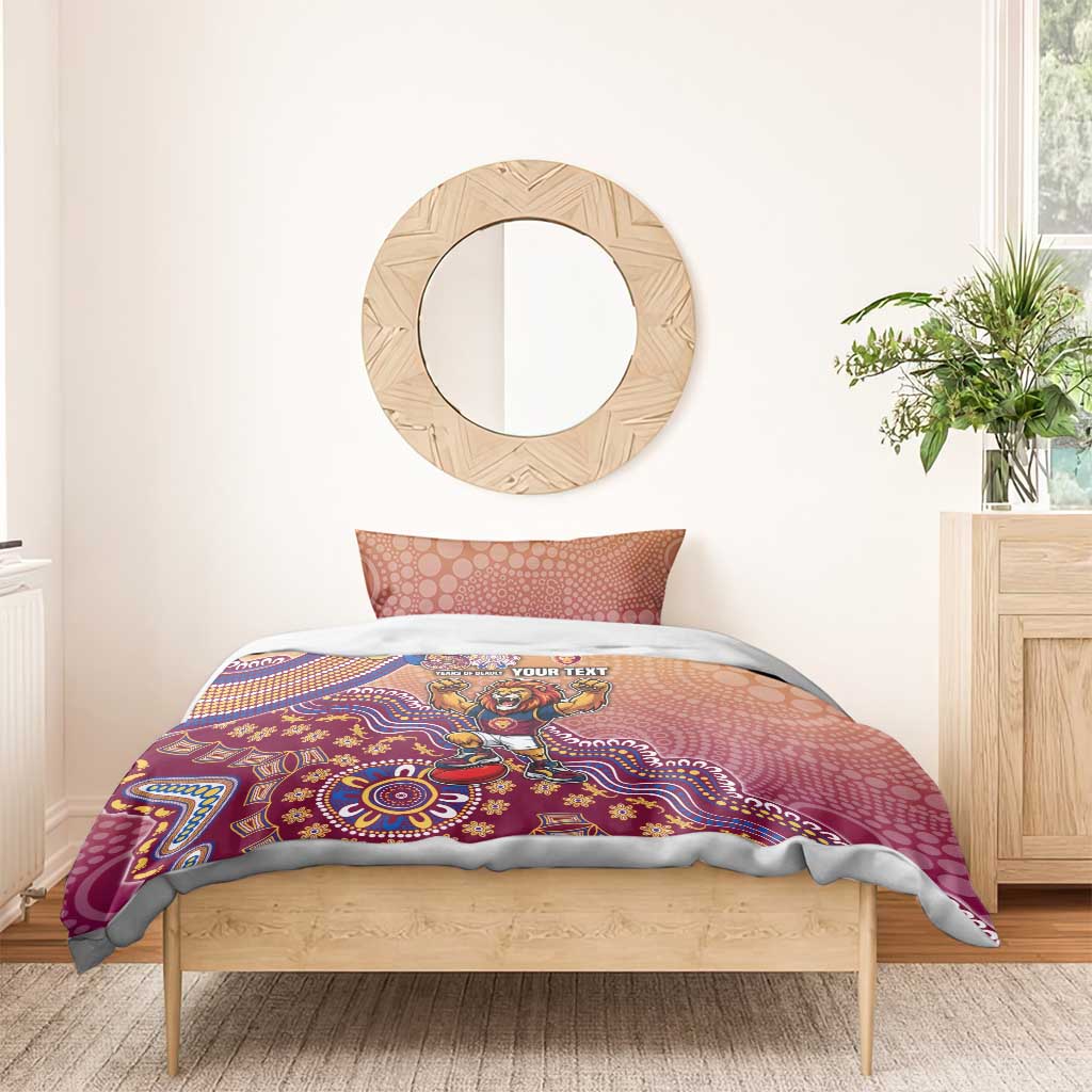 Personalized Brisbane Lions Football Mascot Bedding Set Aboriginal Dot Art Style Vibrant Indigenous Pattern Design