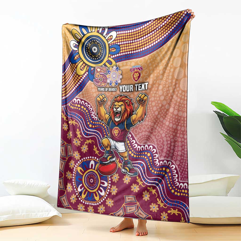 Personalized Brisbane Lions Football Mascot Blanket Aboriginal Dot Art Style Vibrant Indigenous Pattern Design