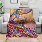 Personalized Brisbane Lions Football Mascot Blanket Aboriginal Dot Art Style Vibrant Indigenous Pattern Design