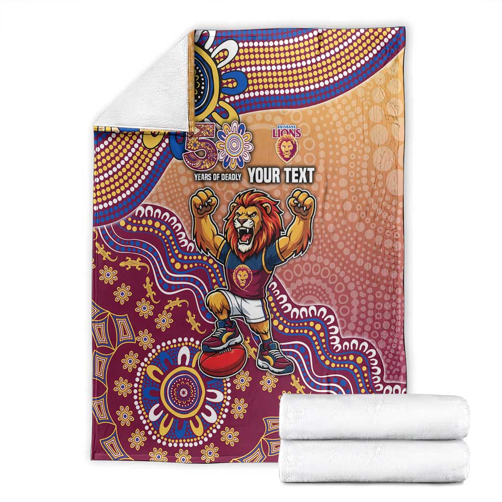 Personalized Brisbane Lions Football Mascot Blanket Aboriginal Dot Art Style Vibrant Indigenous Pattern Design
