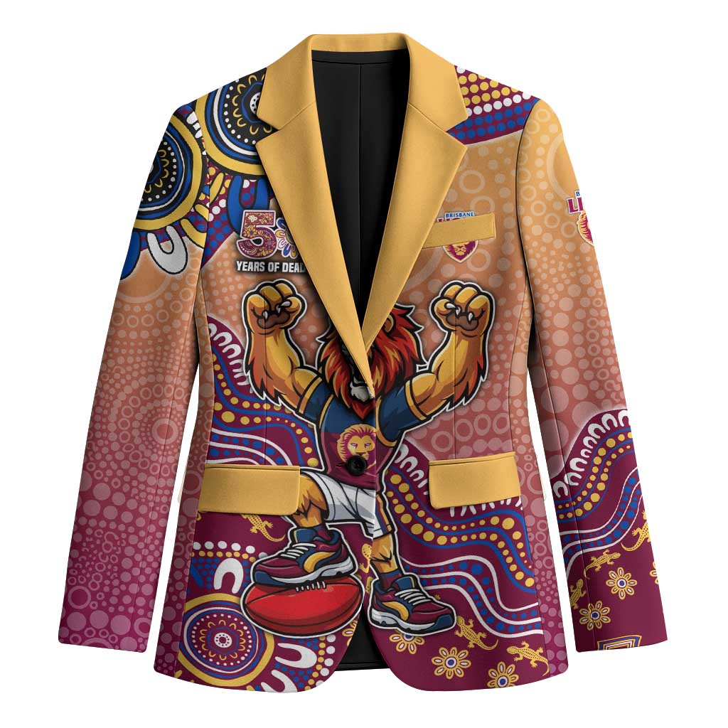Personalized Brisbane Lions Football Mascot Blazer Aboriginal Dot Art Style Vibrant Indigenous Pattern Design