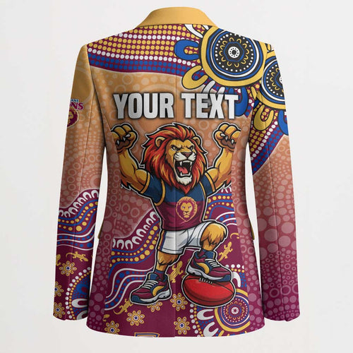 Personalized Brisbane Lions Football Mascot Blazer Aboriginal Dot Art Style Vibrant Indigenous Pattern Design