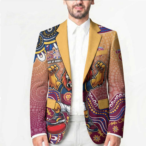 Personalized Brisbane Lions Football Mascot Blazer Aboriginal Dot Art Style Vibrant Indigenous Pattern Design