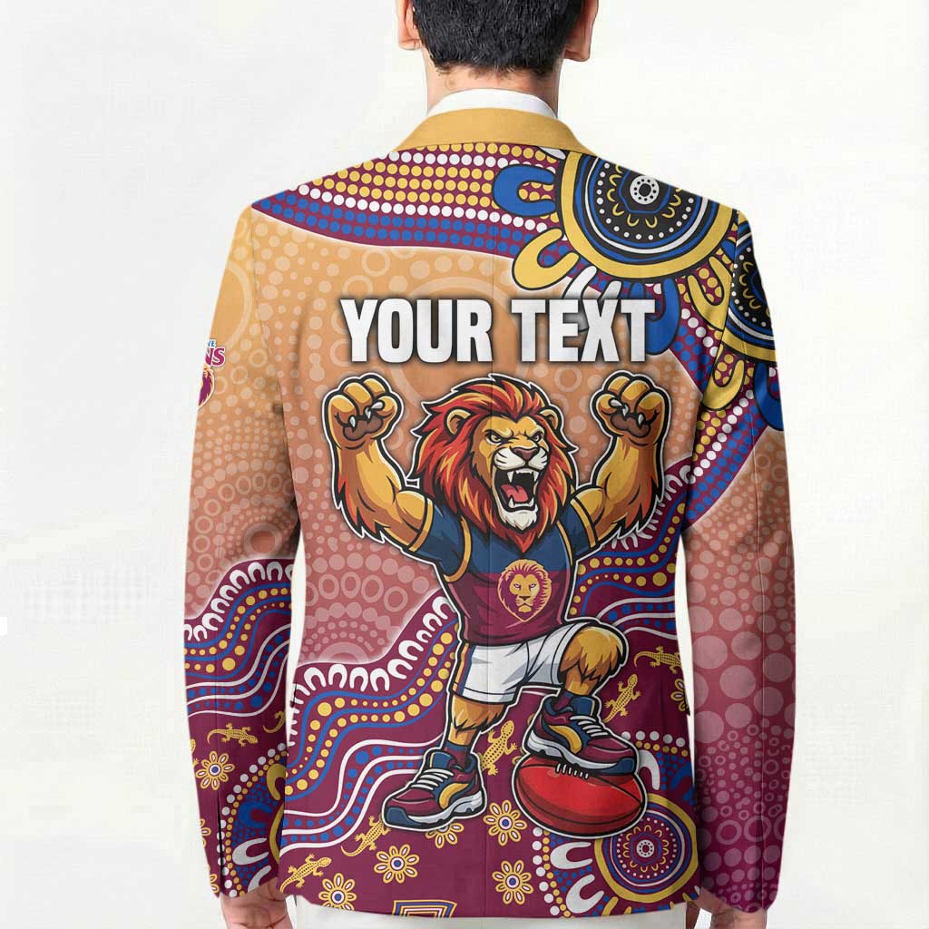 Personalized Brisbane Lions Football Mascot Blazer Aboriginal Dot Art Style Vibrant Indigenous Pattern Design