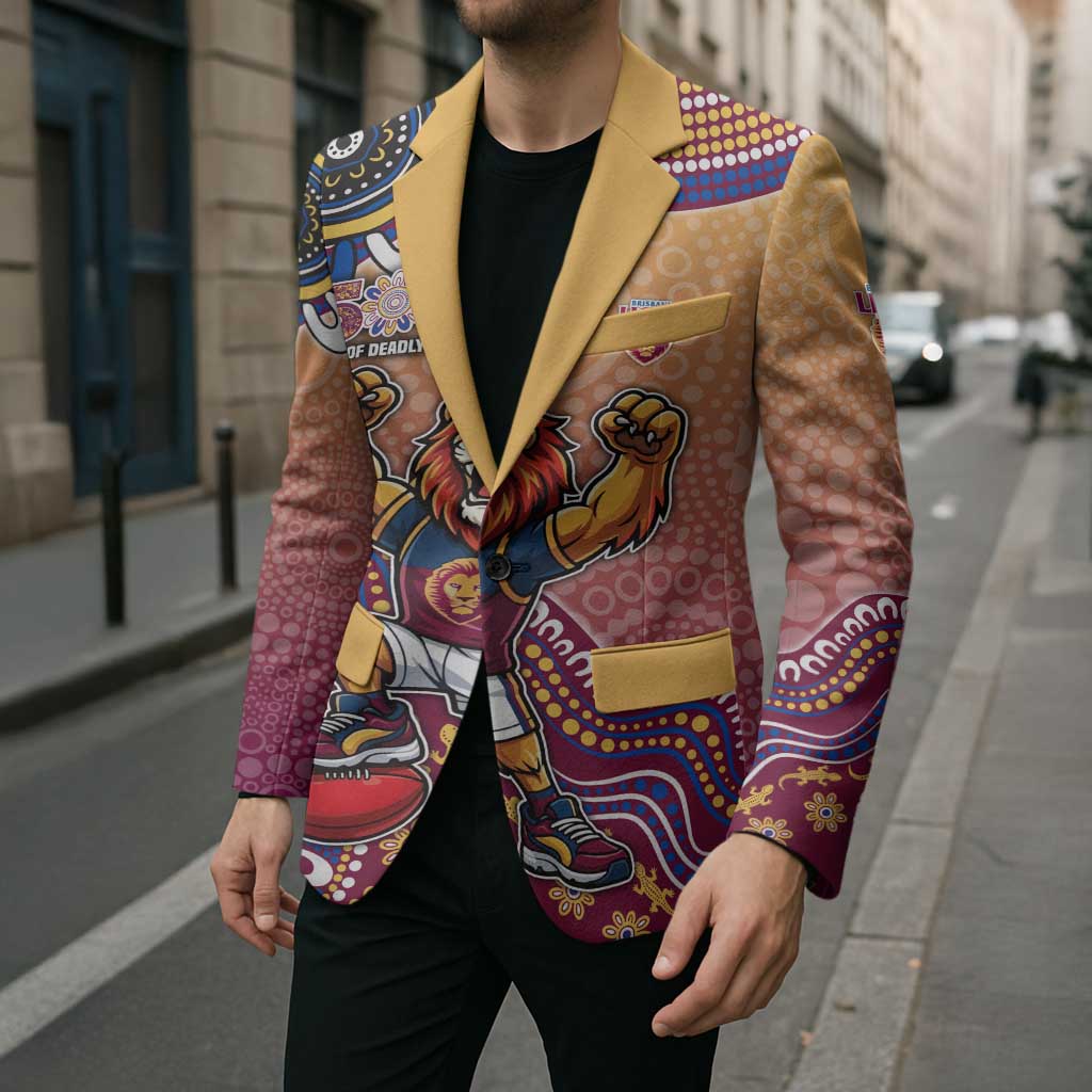 Personalized Brisbane Lions Football Mascot Blazer Aboriginal Dot Art Style Vibrant Indigenous Pattern Design