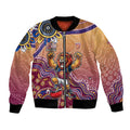 Personalized Brisbane Lions Football Mascot Bomber Jacket Aboriginal Dot Art Style Vibrant Indigenous Pattern Design