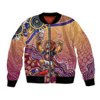 Personalized Brisbane Lions Football Mascot Bomber Jacket Aboriginal Dot Art Style Vibrant Indigenous Pattern Design