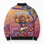 Personalized Brisbane Lions Football Mascot Bomber Puffer Jacket Aboriginal Dot Art Style Vibrant Indigenous Pattern Design