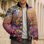 Personalized Brisbane Lions Football Mascot Bomber Puffer Jacket Aboriginal Dot Art Style Vibrant Indigenous Pattern Design