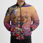 Personalized Brisbane Lions Football Mascot Bomber Puffer Jacket Aboriginal Dot Art Style Vibrant Indigenous Pattern Design