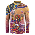 Personalized Brisbane Lions Football Mascot Button Sweatshirt Aboriginal Dot Art Style Vibrant Indigenous Pattern Design