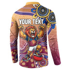 Personalized Brisbane Lions Football Mascot Button Sweatshirt Aboriginal Dot Art Style Vibrant Indigenous Pattern Design