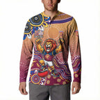 Personalized Brisbane Lions Football Mascot Button Sweatshirt Aboriginal Dot Art Style Vibrant Indigenous Pattern Design