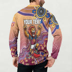 Personalized Brisbane Lions Football Mascot Button Sweatshirt Aboriginal Dot Art Style Vibrant Indigenous Pattern Design