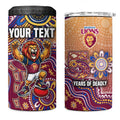 Personalized Brisbane Lions Football Mascot 4 in 1 Can Cooler Tumbler Aboriginal Dot Art Style Vibrant Indigenous Pattern Design