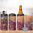 Personalized Brisbane Lions Football Mascot 4 in 1 Can Cooler Tumbler Aboriginal Dot Art Style Vibrant Indigenous Pattern Design