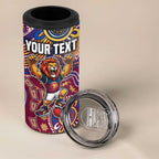 Personalized Brisbane Lions Football Mascot 4 in 1 Can Cooler Tumbler Aboriginal Dot Art Style Vibrant Indigenous Pattern Design