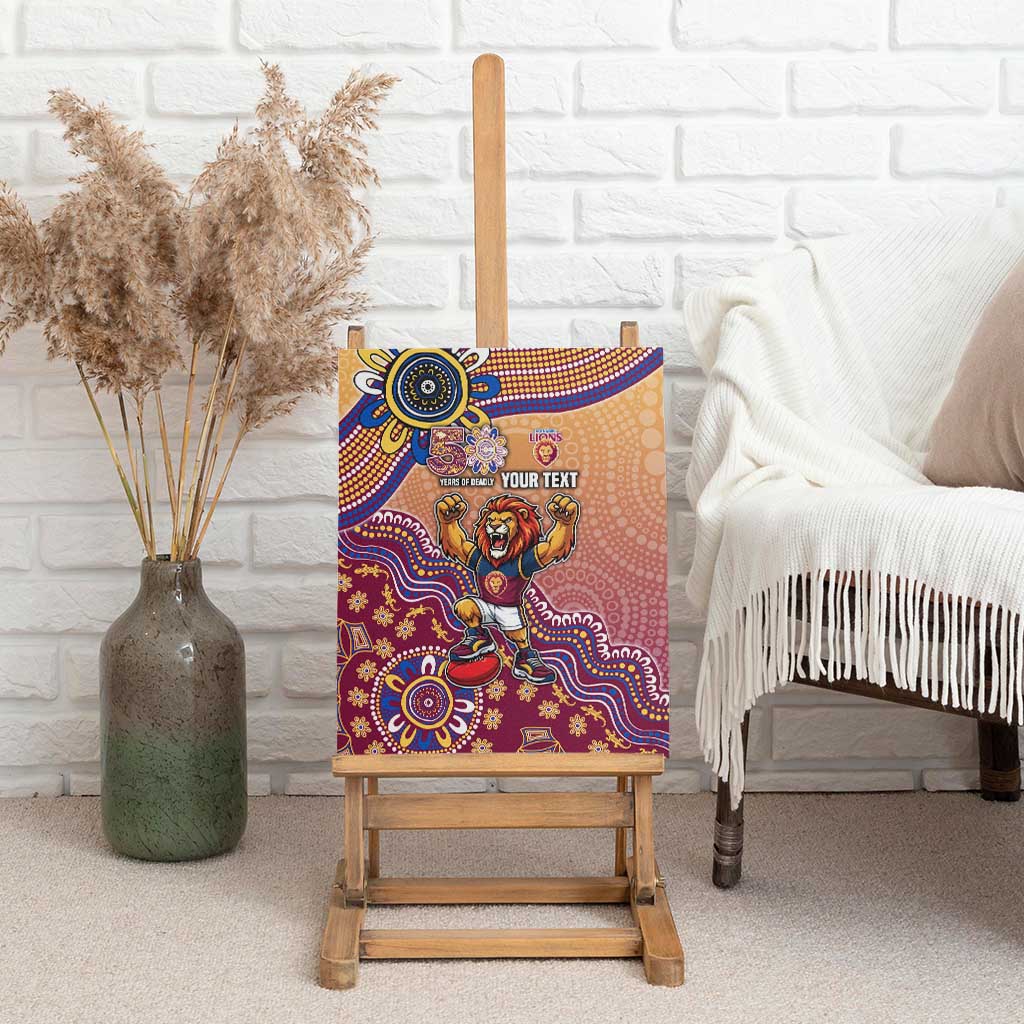 Personalized Brisbane Lions Football Mascot Canvas Wall Art Aboriginal Dot Art Style Vibrant Indigenous Pattern Design