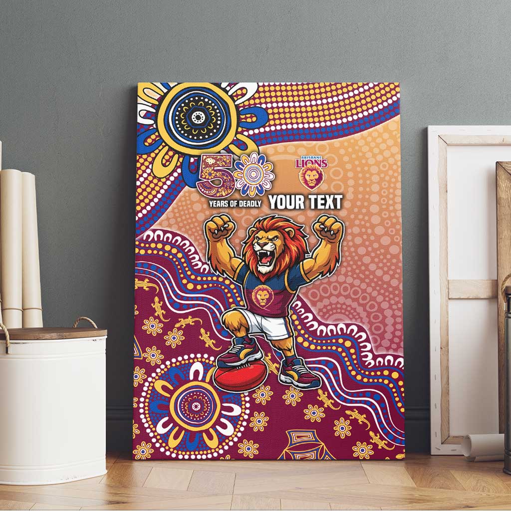 Personalized Brisbane Lions Football Mascot Canvas Wall Art Aboriginal Dot Art Style Vibrant Indigenous Pattern Design