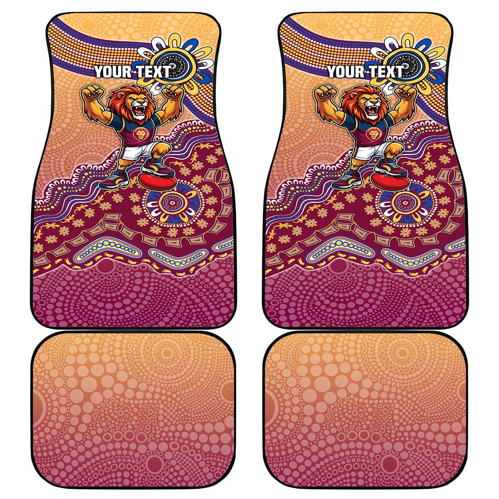 Personalized Brisbane Lions Football Mascot Car Mats Aboriginal Dot Art Style Vibrant Indigenous Pattern Design