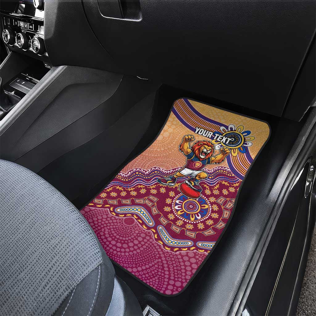 Personalized Brisbane Lions Football Mascot Car Mats Aboriginal Dot Art Style Vibrant Indigenous Pattern Design