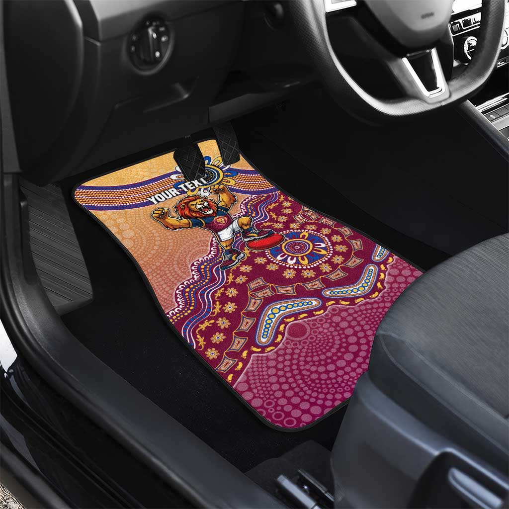 Personalized Brisbane Lions Football Mascot Car Mats Aboriginal Dot Art Style Vibrant Indigenous Pattern Design