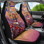 Personalized Brisbane Lions Football Mascot Car Seat Cover Aboriginal Dot Art Style Vibrant Indigenous Pattern Design