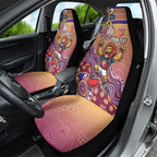 Personalized Brisbane Lions Football Mascot Car Seat Cover Aboriginal Dot Art Style Vibrant Indigenous Pattern Design