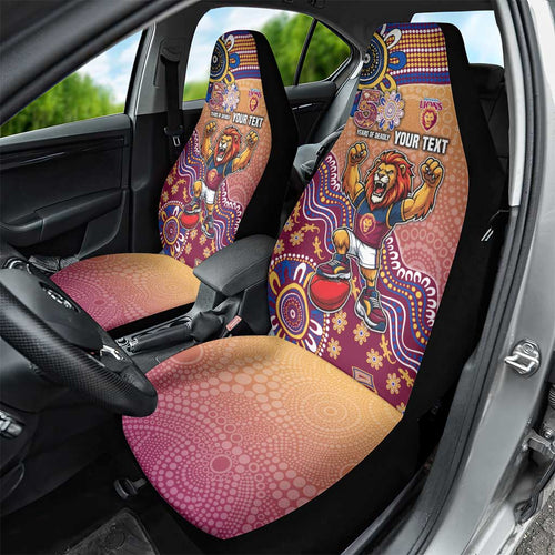 Personalized Brisbane Lions Football Mascot Car Seat Cover Aboriginal Dot Art Style Vibrant Indigenous Pattern Design