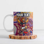 Personalized Brisbane Lions Football Mascot Ceramic Mug Aboriginal Dot Art Style Vibrant Indigenous Pattern Design