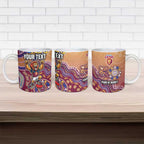 Personalized Brisbane Lions Football Mascot Ceramic Mug Aboriginal Dot Art Style Vibrant Indigenous Pattern Design