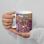 Personalized Brisbane Lions Football Mascot Ceramic Mug Aboriginal Dot Art Style Vibrant Indigenous Pattern Design