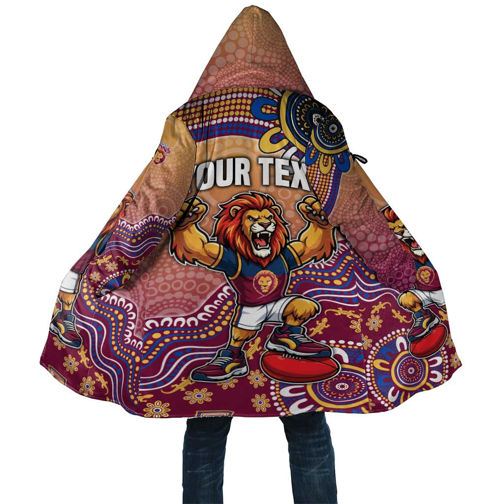 Personalized Brisbane Lions Football Mascot Cloak Aboriginal Dot Art Style Vibrant Indigenous Pattern Design