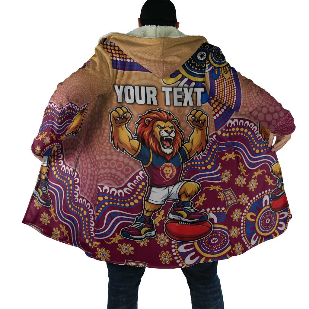 Personalized Brisbane Lions Football Mascot Cloak Aboriginal Dot Art Style Vibrant Indigenous Pattern Design