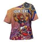 Personalized Brisbane Lions Football Mascot Cross Shoulder Shirt Aboriginal Dot Art Style Vibrant Indigenous Pattern Design