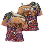Personalized Brisbane Lions Football Mascot Cross Shoulder Shirt Aboriginal Dot Art Style Vibrant Indigenous Pattern Design