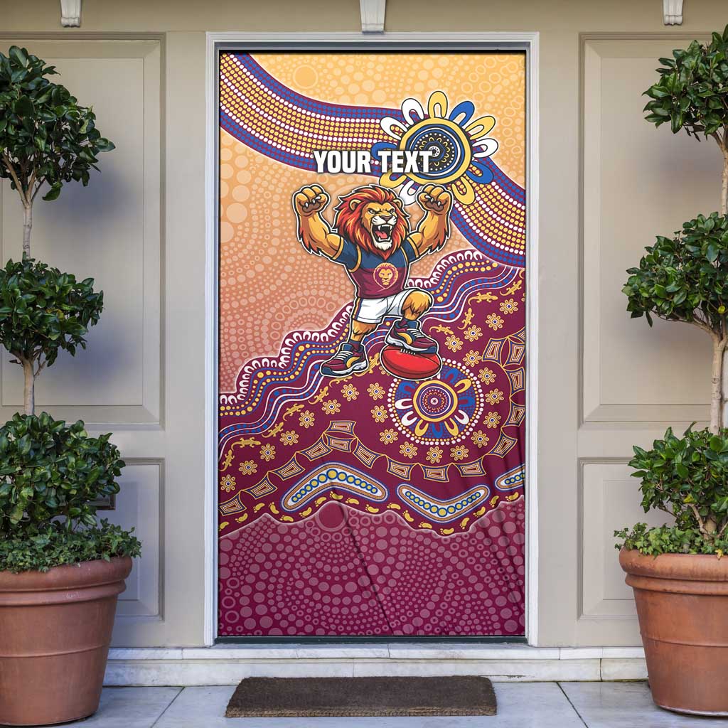 Personalized Brisbane Lions Football Mascot Door Cover Aboriginal Dot Art Style Vibrant Indigenous Pattern Design