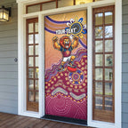 Personalized Brisbane Lions Football Mascot Door Cover Aboriginal Dot Art Style Vibrant Indigenous Pattern Design